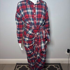 Red and Navy Blue Plaid Maxi Dress